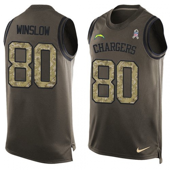 Men's Nike Los Angeles Chargers 80 Kellen Winslow Limited Green Salute to Service Tank Top NFL Jersey