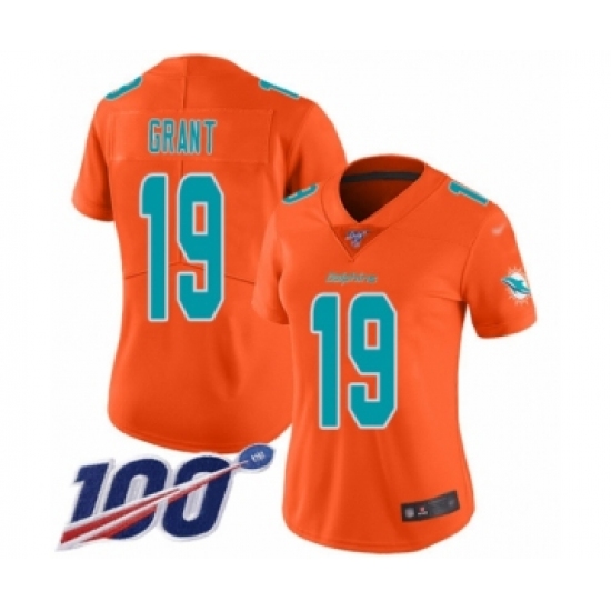 Women's Miami Dolphins 19 Jakeem Grant Limited Orange Inverted Legend 100th Season Football Jersey