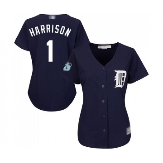 Women's Detroit Tigers 1 Josh Harrison Replica Navy Blue Alternate Cool Base Baseball Jersey