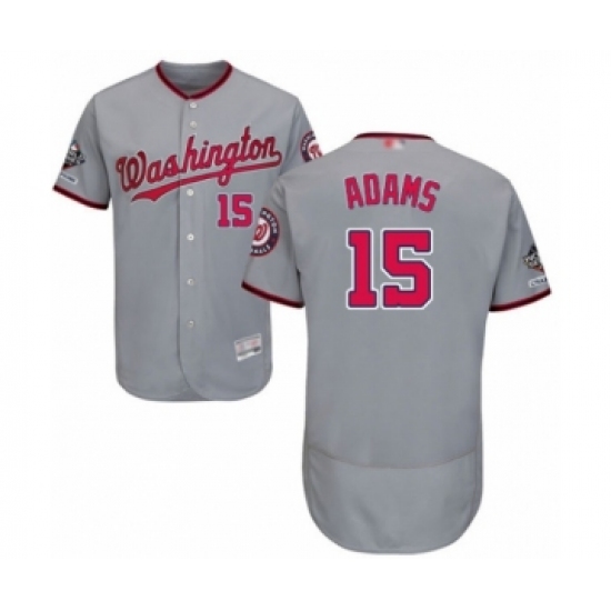 Men's Washington Nationals 15 Matt Adams Grey Road Flex Base Authentic Collection 2019 World Series Champions Baseball Jersey