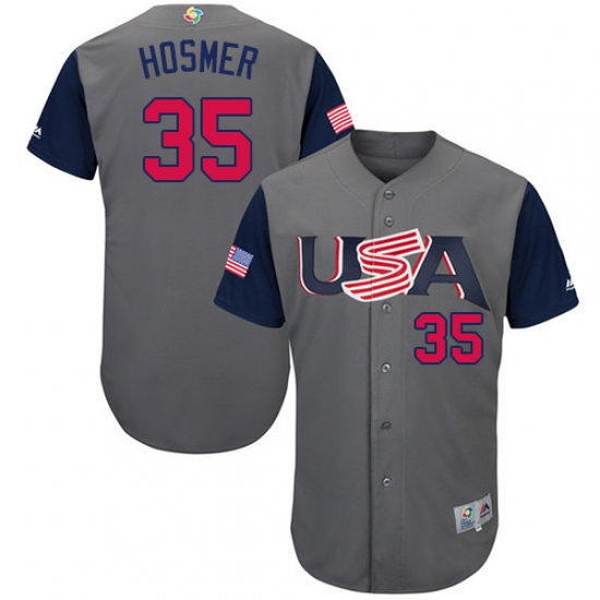 Men's USA Baseball Majestic 35 Eric Hosmer Gray 2017 World Baseball Classic Authentic Team Jersey