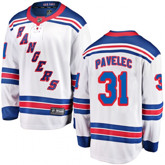 Men's New York Rangers 31 Ondrej Pavelec Fanatics Branded White Away Breakaway NHL Jersey