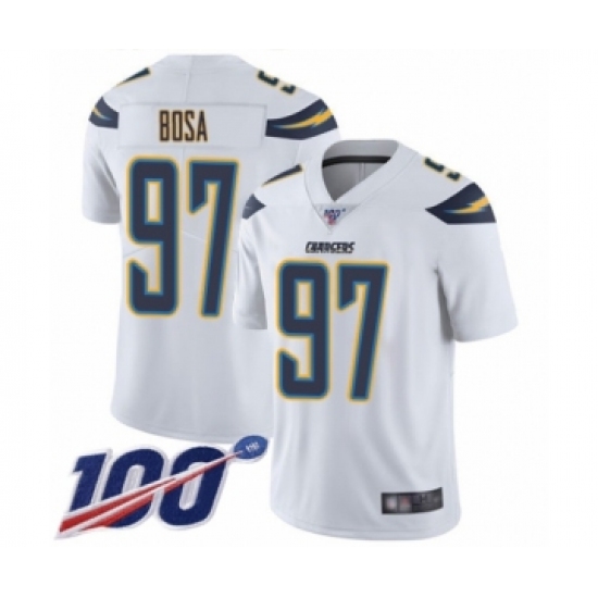 Men's Nike Los Angeles Chargers 97 Joey Bosa White Vapor Untouchable Limited Player 100th Season NFL Jersey
