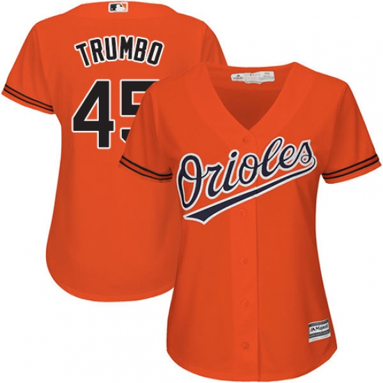 Women's Majestic Baltimore Orioles 45 Mark Trumbo Authentic Orange Alternate Cool Base MLB Jersey