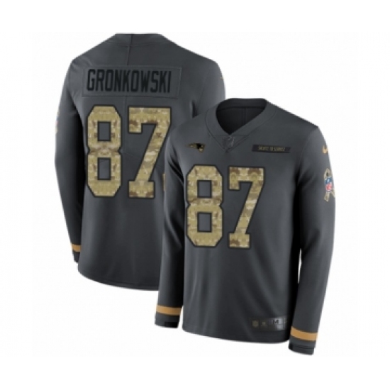 Men's Nike New England Patriots 87 Rob Gronkowski Limited Black Salute to Service Therma Long Sleeve NFL Jersey