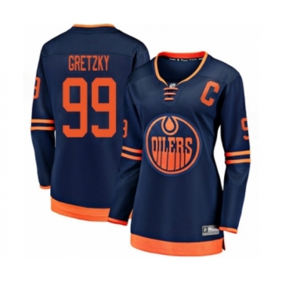 Women's Edmonton Oilers 99 Wayne Gretzky Authentic Navy Blue Alternate Fanatics Branded Breakaway Hockey Jersey
