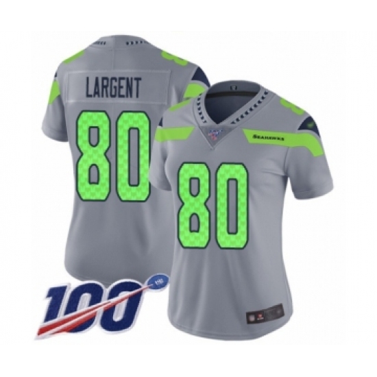 Women's Seattle Seahawks 80 Steve Largent Limited Silver Inverted Legend 100th Season Football Jersey