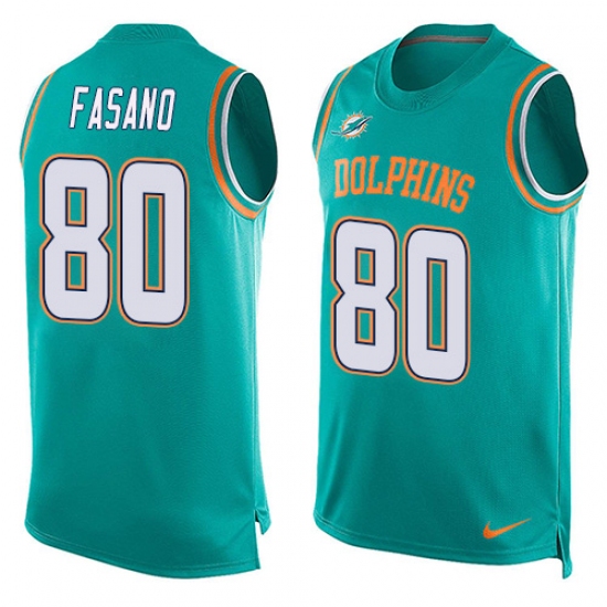 Men's Nike Miami Dolphins 80 Anthony Fasano Limited Aqua Green Player Name & Number Tank Top NFL Jersey