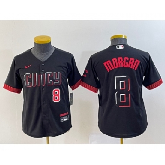 Youth Nike Cincinnati Reds 8 Joe Morgan Number Black 2023 City Connect Cool Base Stitched Jersey