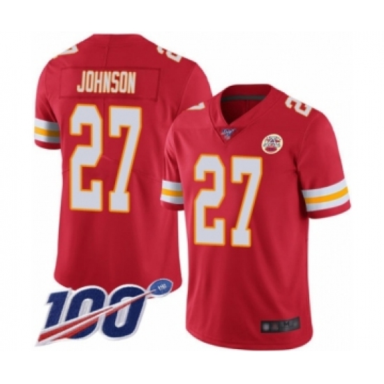 Men's Kansas City Chiefs 27 Larry Johnson Red Team Color Vapor Untouchable Limited Player 100th Season Football Jersey