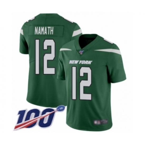 Men's New York Jets 12 Joe Namath Green Team Color Vapor Untouchable Limited Player 100th Season Football Jersey