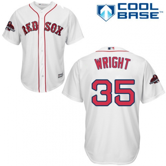 Youth Majestic Boston Red Sox 35 Steven Wright Authentic White Home Cool Base 2018 World Series Champions MLB Jersey