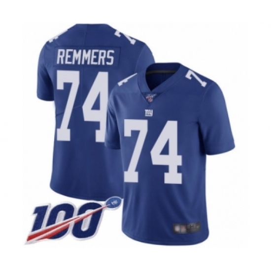 Men's New York Giants 74 Mike Remmers Royal Blue Team Color Vapor Untouchable Limited Player 100th Season Football Jersey