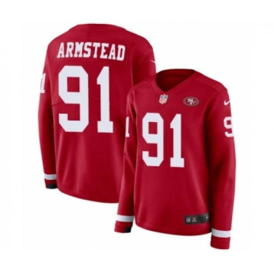 Women's Nike San Francisco 49ers 91 Arik Armstead Limited Red Therma Long Sleeve NFL Jersey