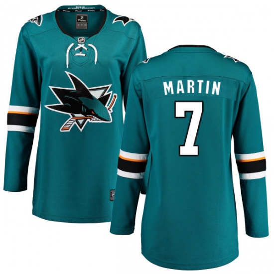 Women's San Jose Sharks 7 Paul Martin Fanatics Branded Teal Green Home Breakaway NHL Jersey