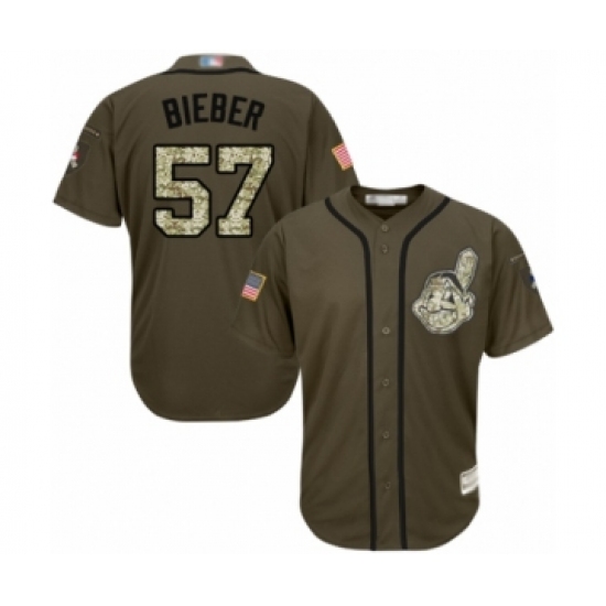 Youth Cleveland Indians 57 Shane Bieber Authentic Green Salute to Service Baseball Jersey