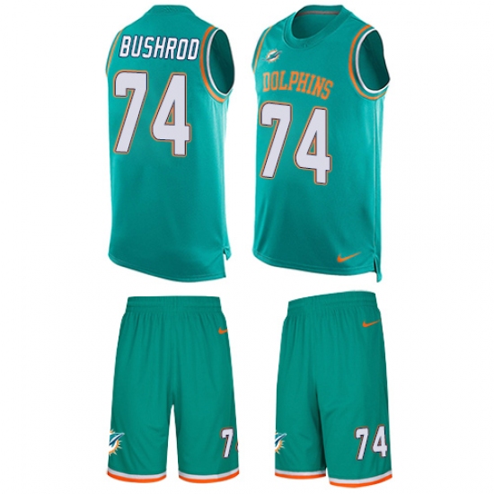 Men's Nike Miami Dolphins 74 Jermon Bushrod Limited Aqua Green Tank Top Suit NFL Jersey