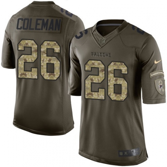 Youth Nike Atlanta Falcons 26 Tevin Coleman Elite Green Salute to Service NFL Jersey