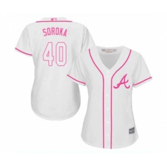 Women's Atlanta Braves 40 Mike Soroka Authentic White Fashion Cool Base Baseball Jersey