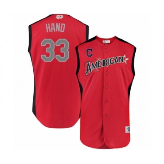 Youth Cleveland Indians 33 Brad Hand Authentic Red American League 2019 Baseball All-Star Jersey