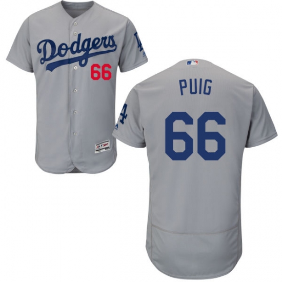 Men's Majestic Los Angeles Dodgers 66 Yasiel Puig Gray Alternate Road Flexbase Authentic Collection MLB Jersey