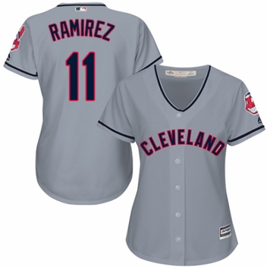 Women's Majestic Cleveland Indians 11 Jose Ramirez Replica Grey Road Cool Base MLB Jersey