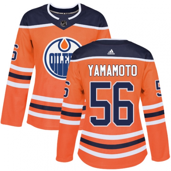 Women's Adidas Edmonton Oilers 56 Kailer Yamamoto Authentic Orange Home NHL Jersey