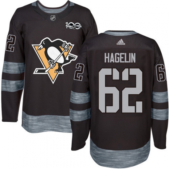 Men's Adidas Pittsburgh Penguins 62 Carl Hagelin Authentic Black 1917-2017 100th Anniversary NHL Jersey