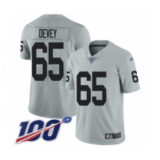 Youth Oakland Raiders 65 Jordan Devey Limited Silver Inverted Legend 100th Season Football Jersey