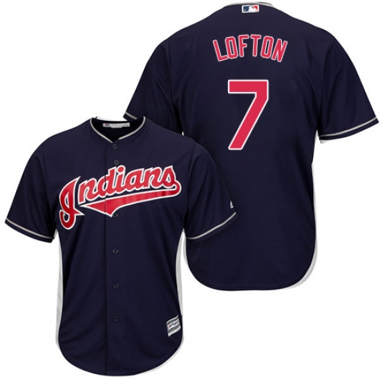 Youth Majestic Cleveland Indians 7 Kenny Lofton Authentic Navy Blue Alternate 1 Cool Base MLB Jersey