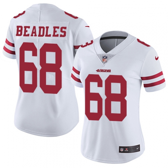 Women's Nike San Francisco 49ers 68 Zane Beadles White Vapor Untouchable Limited Player NFL Jersey