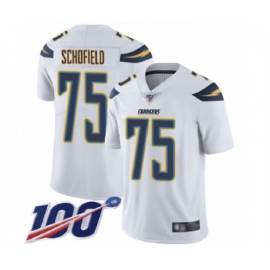 Men's Los Angeles Chargers 75 Michael Schofield White Vapor Untouchable Limited Player 100th Season Football Jersey