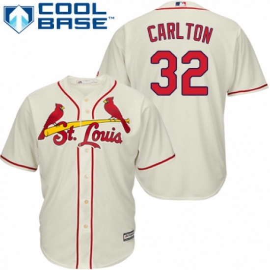 Youth Majestic St. Louis Cardinals 32 Steve Carlton Replica Cream Alternate Cool Base MLB Jersey