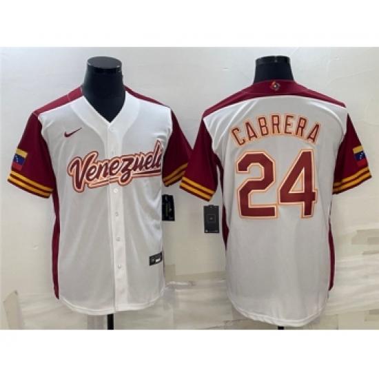 Men's Venezuela Baseball 24 Miguel Cabrera 2023 White World Baseball Classic Stitched Jersey