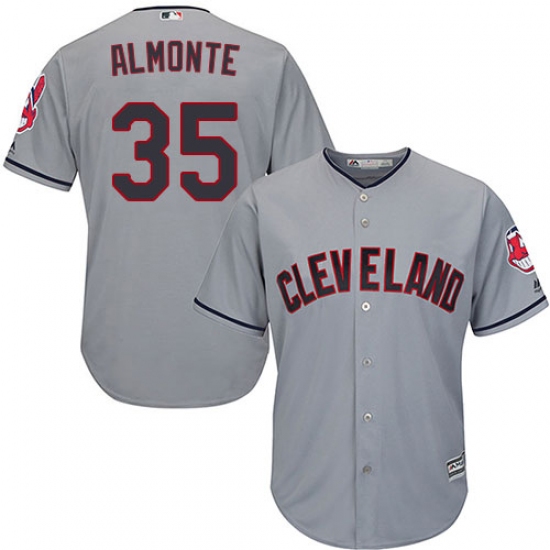 Youth Majestic Cleveland Indians 35 Abraham Almonte Authentic Grey Road Cool Base MLB Jersey