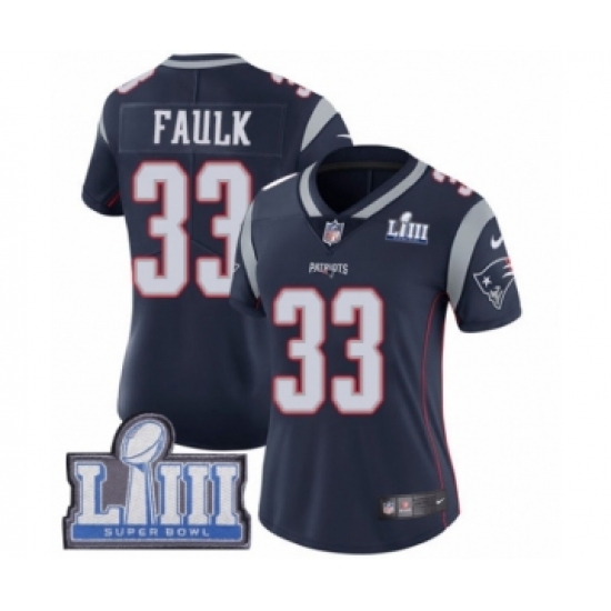 Women's Nike New England Patriots 33 Kevin Faulk Navy Blue Team Color Vapor Untouchable Limited Player Super Bowl LIII Bound NFL Jersey