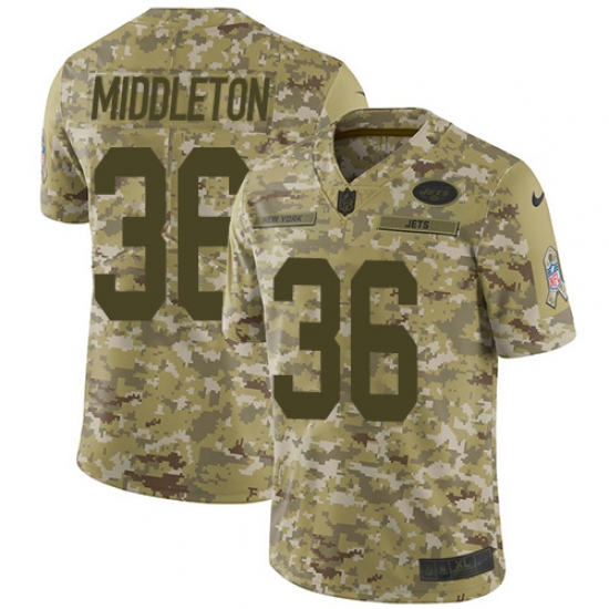 Men's Nike New York Jets 36 Doug Middleton Limited Camo 2018 Salute to Service NFL Jersey