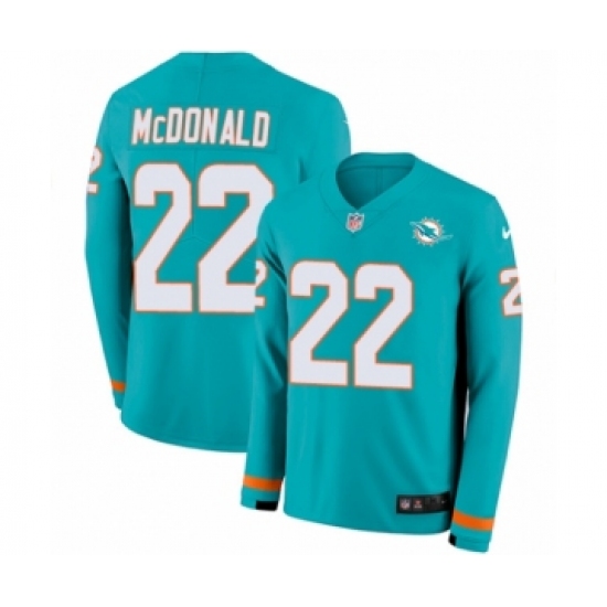 Youth Nike Miami Dolphins 22 T.J. McDonald Limited Aqua Therma Long Sleeve NFL Jersey