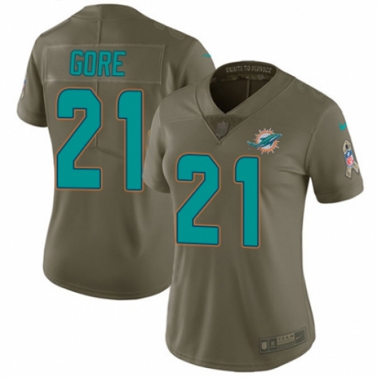 Women's Nike Miami Dolphins 21 Frank Gore Limited Olive 2017 Salute to Service NFL Jersey
