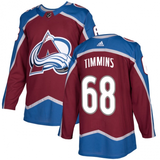 Men's Adidas Colorado Avalanche 68 Conor Timmins Authentic Burgundy Red Home NHL Jersey