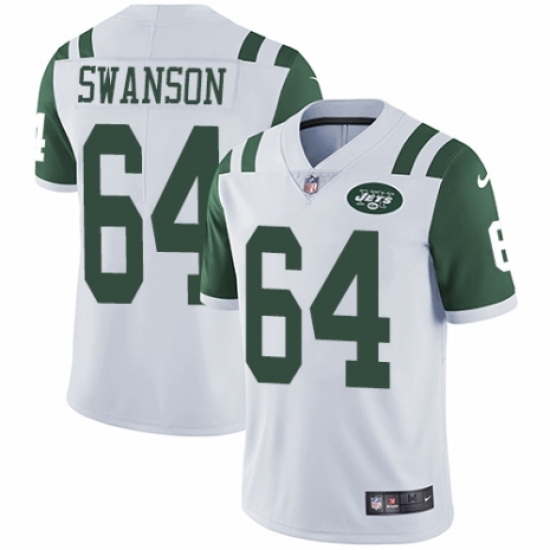 Men's Nike New York Jets 64 Travis Swanson White Vapor Untouchable Limited Player NFL Jersey