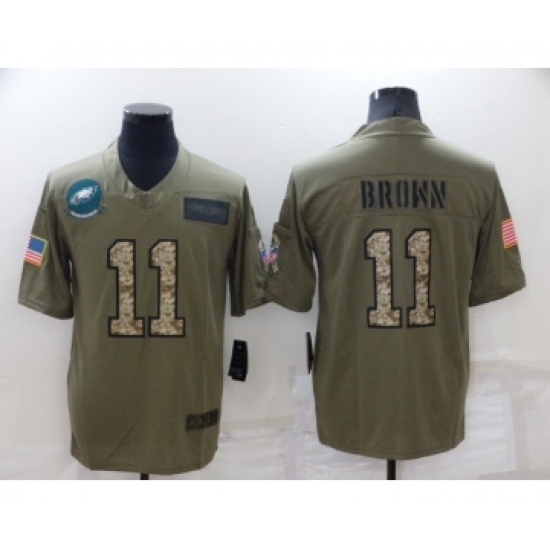 Men's Philadelphia Eagles 11 A. J. Brown Olive Camo Salute To Service Limited Stitched Jersey