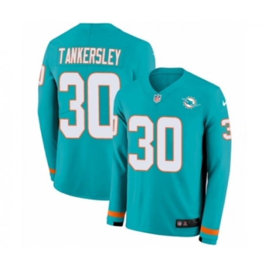 Youth Nike Miami Dolphins 30 Cordrea Tankersley Limited Aqua Therma Long Sleeve NFL Jersey