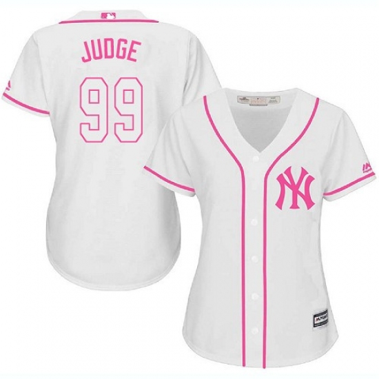 Women's Majestic New York Yankees 99 Aaron Judge Replica White Fashion Cool Base MLB Jersey