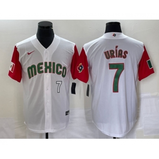 Men's Mexico Baseball 7 Julio Urias Number 2023 White Red World Classic Stitched Jersey54