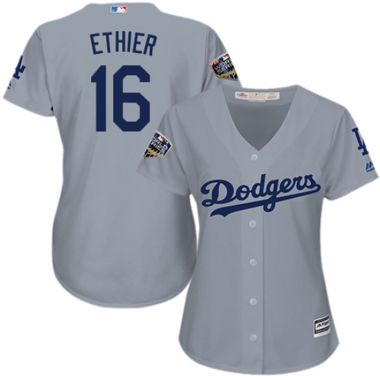 Women's Majestic Los Angeles Dodgers 16 Andre Ethier Authentic Grey Road Cool Base 2018 World Series MLB Jersey