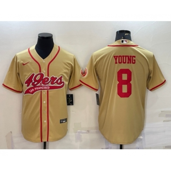 Men's San Francisco 49ers 8 Steve Young Gold With Patch Cool Base Stitched Baseball Jersey