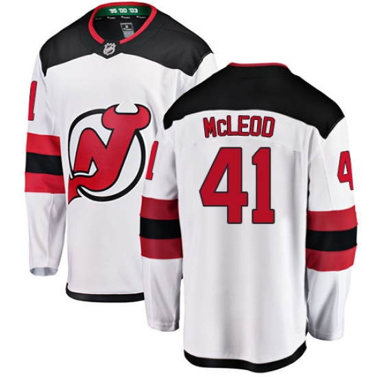 Men's New Jersey Devils 41 Michael McLeod Fanatics Branded White Away Breakaway NHL Jersey