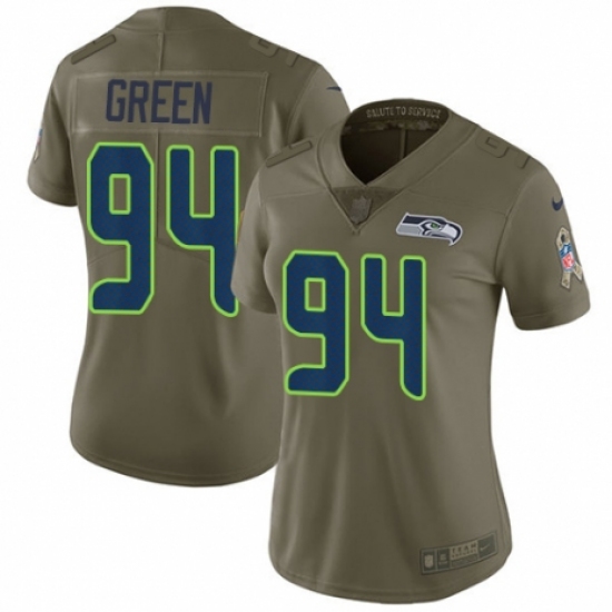 Women's Nike Seattle Seahawks 94 Rasheem Green Limited Olive 2017 Salute to Service NFL Jersey