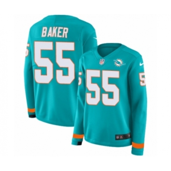 Women's Nike Miami Dolphins 55 Jerome Baker Limited Aqua Therma Long Sleeve NFL Jersey